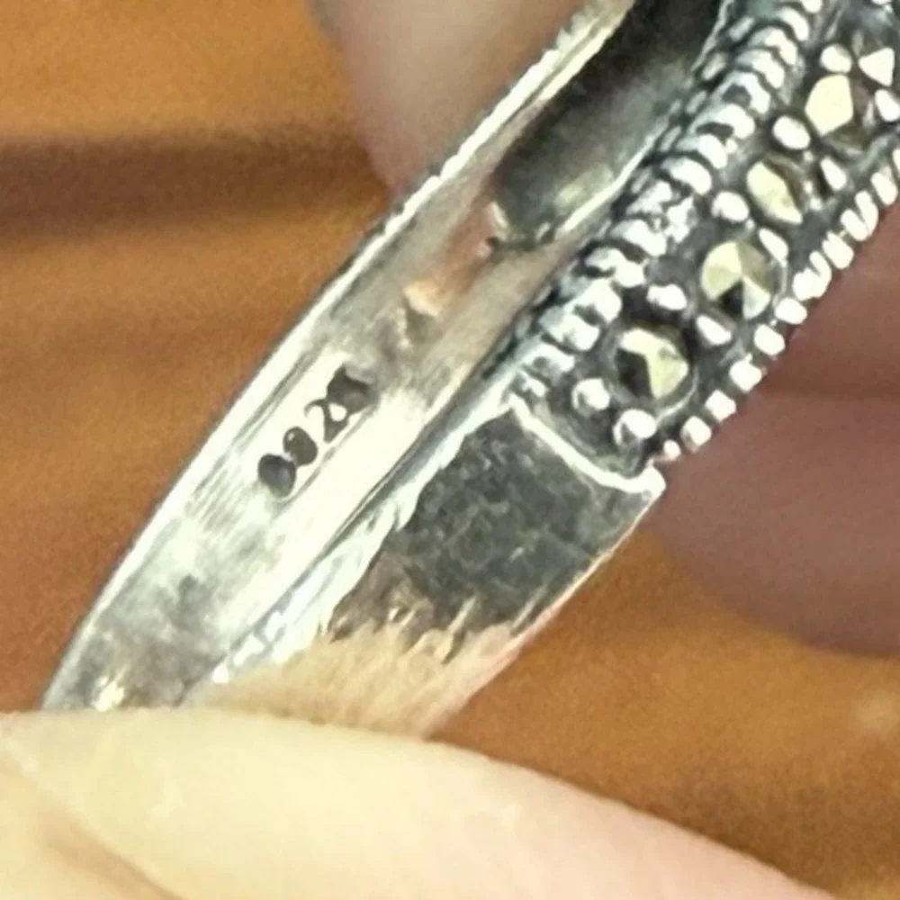 Sterling Silver Marcasite Pearl Ring Size 6.75 Vintage Art Deco Style